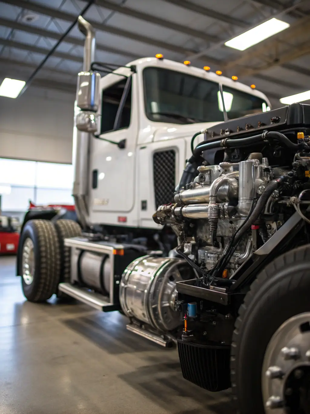 A close-up of a Soliz Optimum truck's wheels and suspension system, emphasizing the quality and maintenance of our fleet.